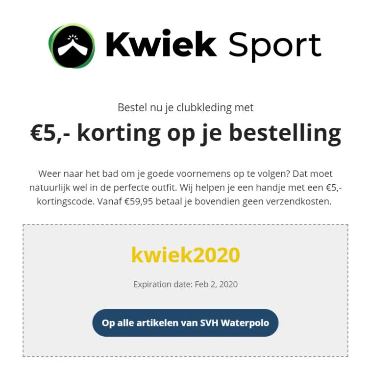 Onze kledingpartner Kwiek wil het jaar goed starten. Check de kortingscode! kwieksport.nl/svh-waterpolo/
