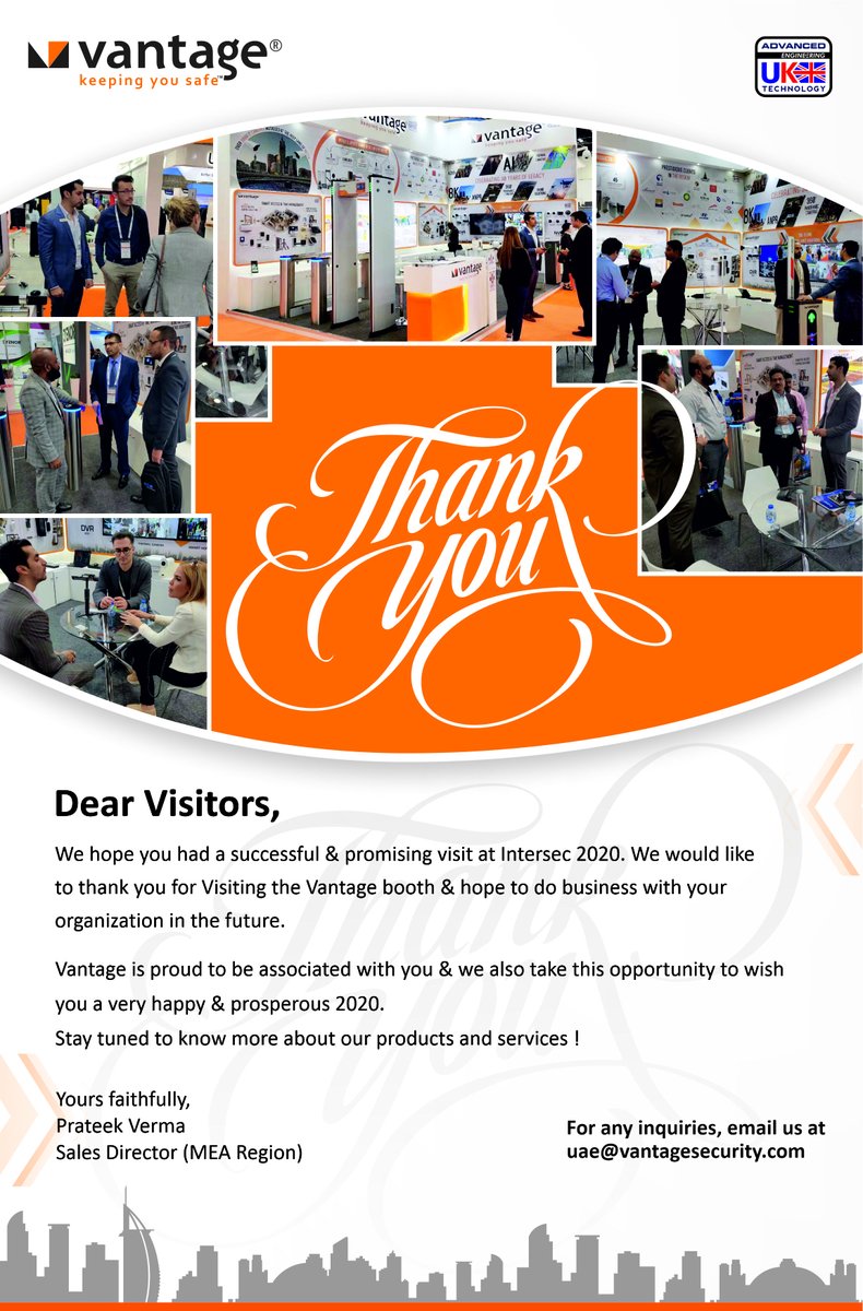 VantageSecurity's tweet image. Thank You For Visiting Us at Intersec Dubai !
Contact Us Now- goo.gl/kREiin 
#Vantage #Security #keepingyousafe #cctv #surveillance #accesscontrol #alarmsystems #entrancemanagement #turnstiles #metaldetectors #videodoorphone #smarthomes #smartcities #ANPR #intersec2020