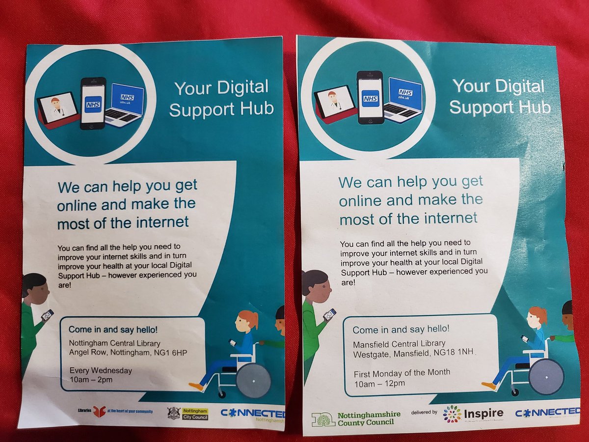 chitraacharya's tweet photo. Thanks #RosieAtkin for the flyers.
Today the #DigitalSupportHub is at #Nottingham Central Library 10am-2pm
#NHSApp
#PFDS
@Connectnotts
@readingnottm
@MyNottingham
@NHSDigital
@NHSX
@patientsco
@nuhpatientgroup
@NCGPANottm
@NottsLMC
@ncitycare
@NottsAlliance
@nottmhospitals
@_HWNN https://t.co/kmBh7rM2Qc