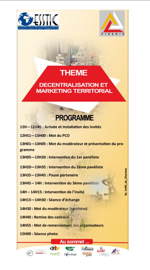 ClubPubEsstic's tweet photo. Voici le programme officiel de la conférence de cet après-midi 😊
Elle portera sur un sujet très enrichissant sur la décentralisation et le marketing territorial.

#PIRAMID
#MarketingTerritorial
#ClubPublicité https://t.co/s6rFdkIlJT