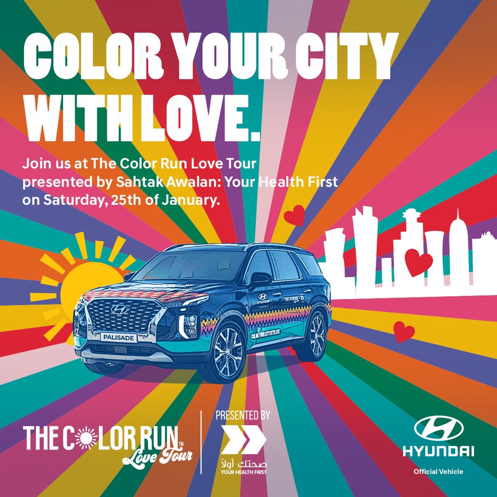 TheColorRunQA's tweet photo. @hyundaimotorqa are going to be leading Color Runners off at the start line this Saturday!

Make sure you get a snap at their photo frame booth at the Finish Festival too!

#skylineautomotive #jaidahgroup #hyundai https://t.co/6eZv2iLl8M