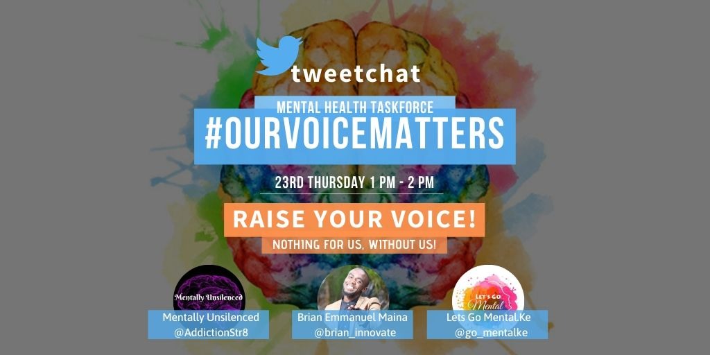 TunawiriCBO's tweet photo. Please join us for this tweet chat tomorrow as persons with lived experience discuss inclusion in the
#MentalHealthTaskForce! @bonifacemwangi @OkiyaOmtatah @Rixpoet @PhilipOgola @AddictionStr8 @Mathenge_Faith @citiesRISE @BasicNeedsKenya @HERAF_Kenya
#OurVoiceMatters https://t.co/Rnalvh6Gv5