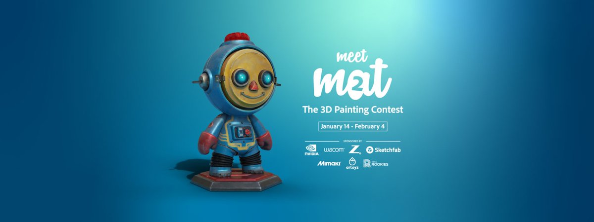 creativecloud's tweet image. Meet MAT –  @Substance3D's mascot is back for a new contest! Texture the 3D model using Substance Painter for the chance to win an HP Z4 workstation, Wacom MobileStudio Pro and more! Learn how to started: adobe.ly/37kxjW0 #MeetMAT2 Deadline to submit is February 4th!