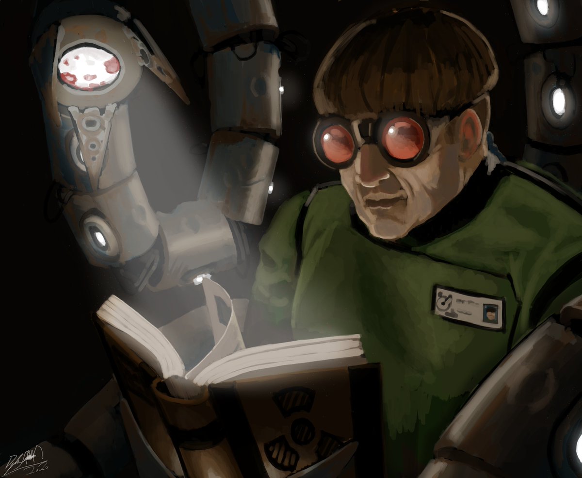GhoulCell's tweet image. A reminiscing Otto reading one of his works published before the accident.
#Spiderman #Doctor_Octopus #Doc_ock #digitalpainting