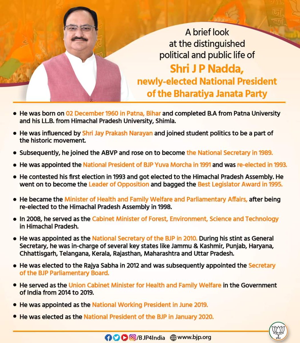 Bjp Karnataka On Twitter Dear Incindia Our President Jpnadda Worked As Abvpvoice Karyakarta Became Its National Secretary He Served As Bjym National President He Was Bjp4india Mla