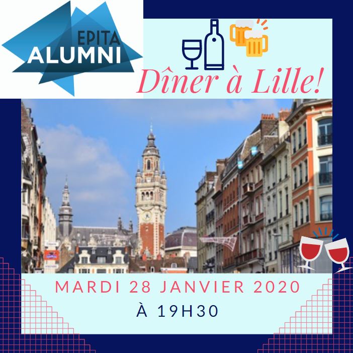 J-6 Dîner à Lille mardi 28 janvier à 19h30  🍽
En compagnie du Directeur d’EPITA, Joël COURTOIS et du Directeur des Relations Entreprises, Laurent TREBULLE.
Un bon moyen de se retrouver et d'étoffer son réseau 😉 Réservez vite votre place sur ce lien : epita-anciens.fr/public/catalog…