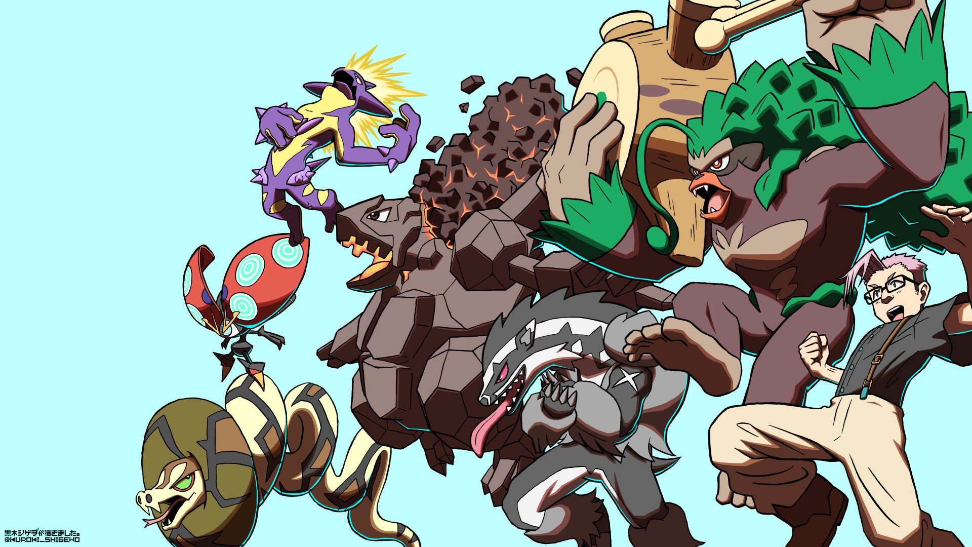 黒木シゲヲ 旅パを描きました 元ネタ ゲーム ポケモン剣盾 ポケットモンスター シールド で私と一緒に旅をした ポケモンたちを描きました ポケモン ポケモン剣盾 旅パ ゴリランダー タチフサグマ セキタンザン ストリンダー イオルブ