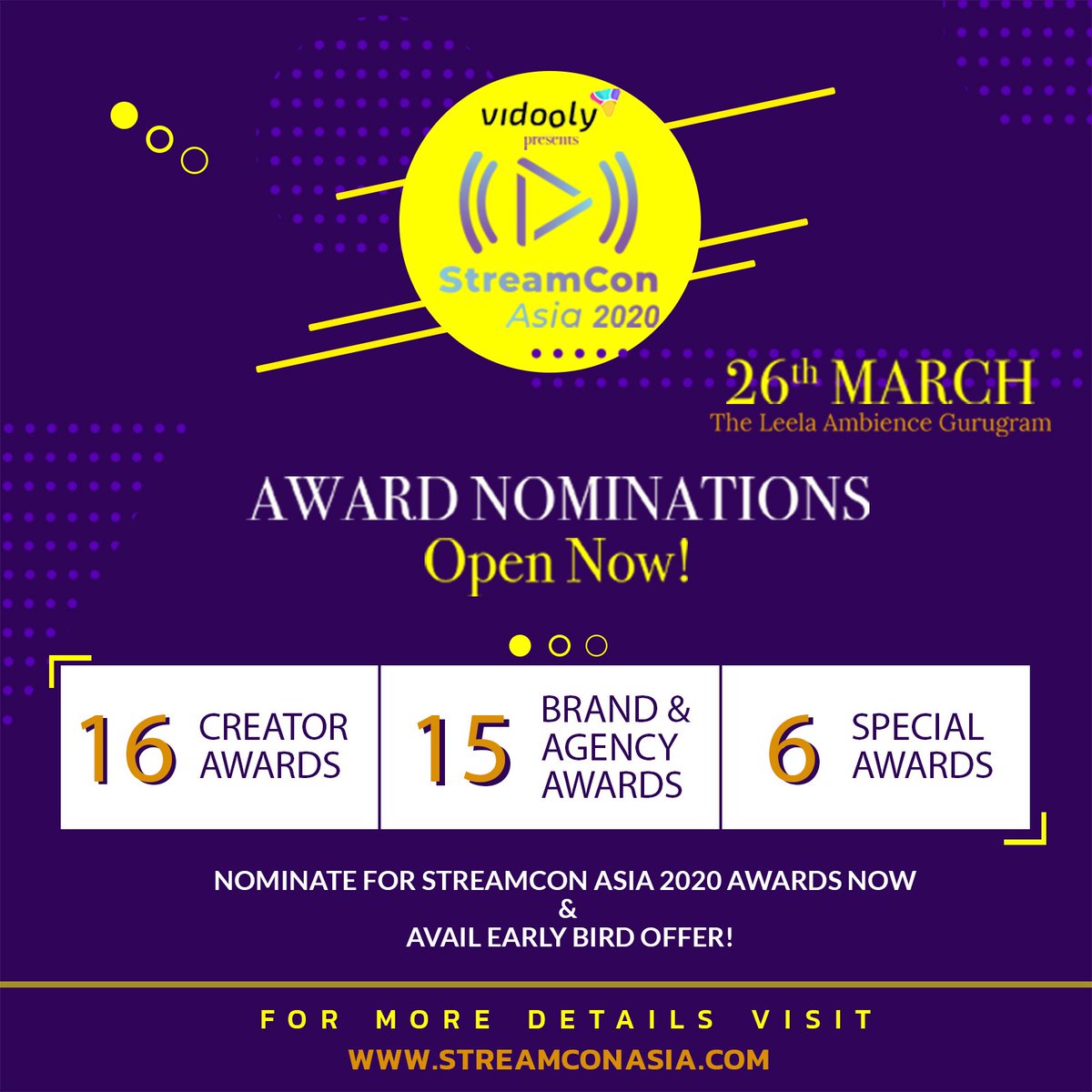 StreamConAsia's tweet photo. ATTENTION! The nominations for StreamCon Asia 2020 Awards are now OPEN.
Visit https://t.co/PYtMrsn5dW
For any queries, write to streamcon@vidooly.com
#streamconasia2020 #streamconasia #streamconasiaawards #brands #creators #agencies #videopublishers #digitalvideo https://t.co/Rnh5gO3Ynz