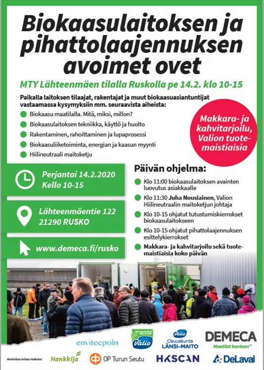 envitecpolis's tweet photo. Maatilan #biokaasu'laitoksen avajaiset 14.2. Ruskossa. Pistähän kalenteriin! Paikalta löydät myös meidän osaajamme. 😊👍 https://t.co/xrMjGwNds7