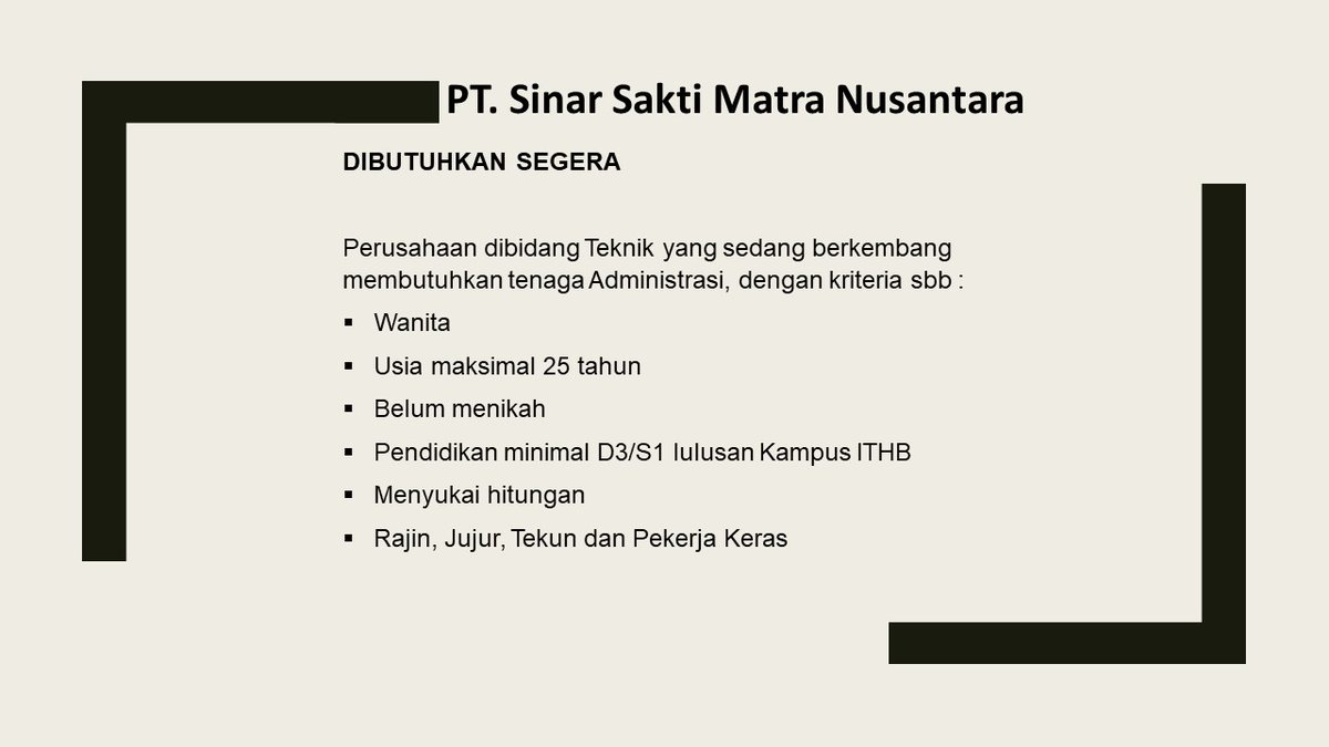 PT. Sinar Sakti Matra Nusantara membuka lowongan dan bagi yang berminat kirim email ke CRC!