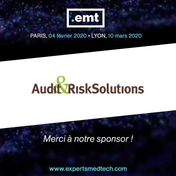 [MERCI] Merci Audit&amp;RiskSolutions, un de nos sponsors de renom sans qui les .EMT n’auraient pas lieu. Débat et rdv individuels avec des experts à Paris le 4 février et Lyon le 10 mars
Inscriptions bit.ly/2Wsqhd3
<a href="/MD101consulting/">MD101</a> <a href="/AxemeConseil/">Axeme</a> #dispositifmedical