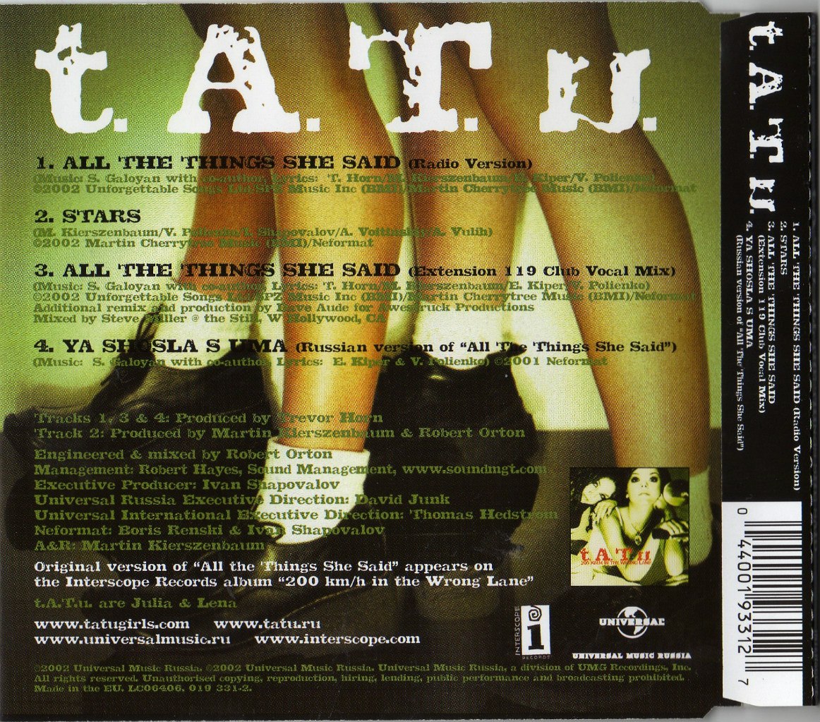 Tatu all the things she said обложка