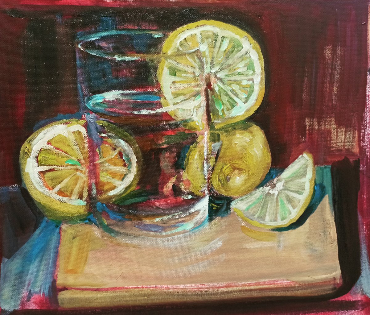 RhodopeArt's tweet photo. Had to paint the lemons whilst they are still there, but making G&amp;T's tonight - Cheers!
#oilsketch #oilpainting #GandT #oilpainting #foodanddrink #fineartpainting #painting https://t.co/gmgt6o7MzL