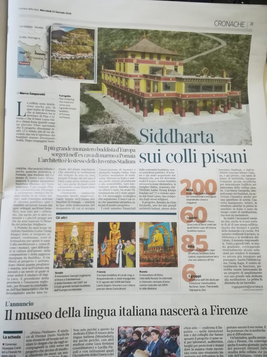 CRobbiano's tweet photo. Il più grande #tempio #Buddista d'Europa sorgerà a #Pomaia #Toscana grazie a chi ha lavorato perché fosse possibile. Per noi che frequentiamo #ILTK il sogno è che venga inaugurato da HH il #DalaiLama 🙏🌸
@mgasperetti @Corriere https://t.co/ilYljSnGiC