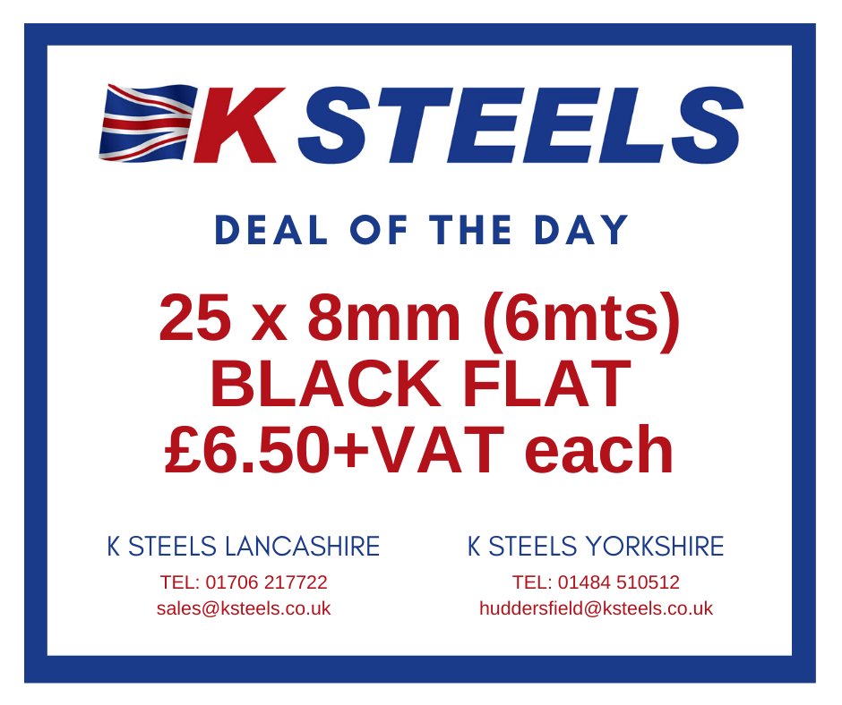 AVAILABLE NOW FOR COLLECTION OR DELIVERY THURSDAY 👍

𝙔𝙤𝙧𝙠𝙨𝙝𝙞𝙧𝙚 𝘽𝙧𝙖𝙣𝙘𝙝
Tel: 01484 510512
huddersfield@ksteels.co.uk

𝙇𝙖𝙣𝙘𝙖𝙨𝙝𝙞𝙧𝙚 𝘽𝙧𝙖𝙣𝙘𝙝
Tel: 01706 217722
sales@ksteels.co.uk

#steel #steelstockholder #delivery #collection #ksteels