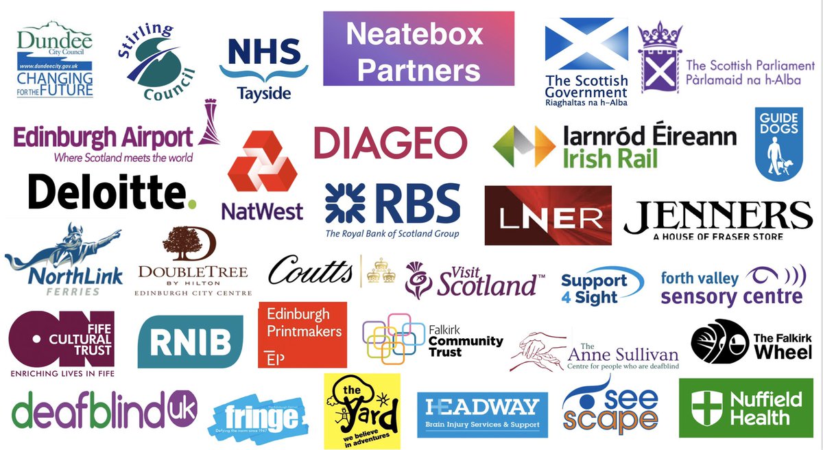 A page of logos from our welcome app partners. They range from Diageo to RNIB and from The Falkirk Wheel to The Scottish Government. Too many to list with more joining us every week.