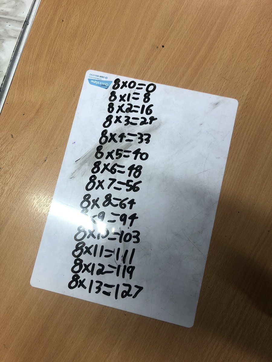 HabsHatchamPri's tweet photo. A year 3 child was so proud of her work she wanted a photograph of it before she rubbed the whiteboard clean...now this can be used for a mastery activity: spot the mistakes💪🏽💪🏽💪🏽well done Year 3 for using mistakes as learning opportunities #HTG #mastersofmultiplication https://t.co/Z4bnXySd4J