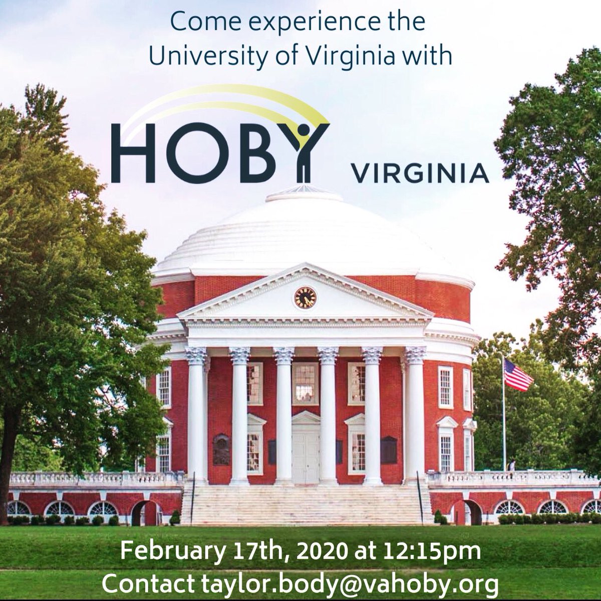 VAHOBY's tweet photo. Still time to register for the HOBY tour at UVA! Bring your friends, family, and anyone else who you think would benefit from a tour of one of the most prestigious colleges in the US, given to you by some of the most prestigious alumni of HOBY Virginia💙🧡 #HOBY #HOBYVA https://t.co/2dQXiUayAB