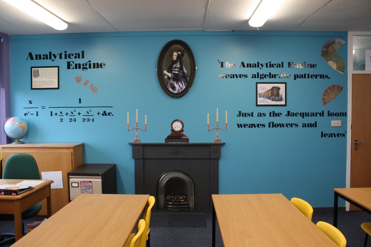 WitchfordVC's tweet photo. Our fifth refurbished Maths classroom MA5 is now ready for lessons. An homage to Ada, Countess of Lovelace known for her work on Charles Babbage's proposed mechanical computer, the Analytical Engine. https://t.co/87m1C1A3Uf