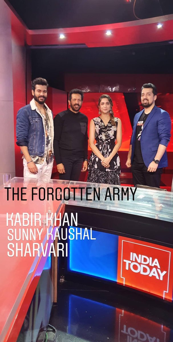 Sushant Mehta (@sushantnmehta) on Twitter photo #TheForgottenArmy @kabirkhankk <a href="/sunnykaushal89/">Sunny Kaushal</a> #Sharvari Catch a special interview with the team on <a href="/IndiaToday/">IndiaToday</a> tomorrow at 2 30pm #TheForgottenArmy @kabirkhankk <a href="/sunnykaushal89/">Sunny Kaushal</a> #Sharvari Catch a special interview with the team on <a href="/IndiaToday/">IndiaToday</a> tomorrow at 2 30pm