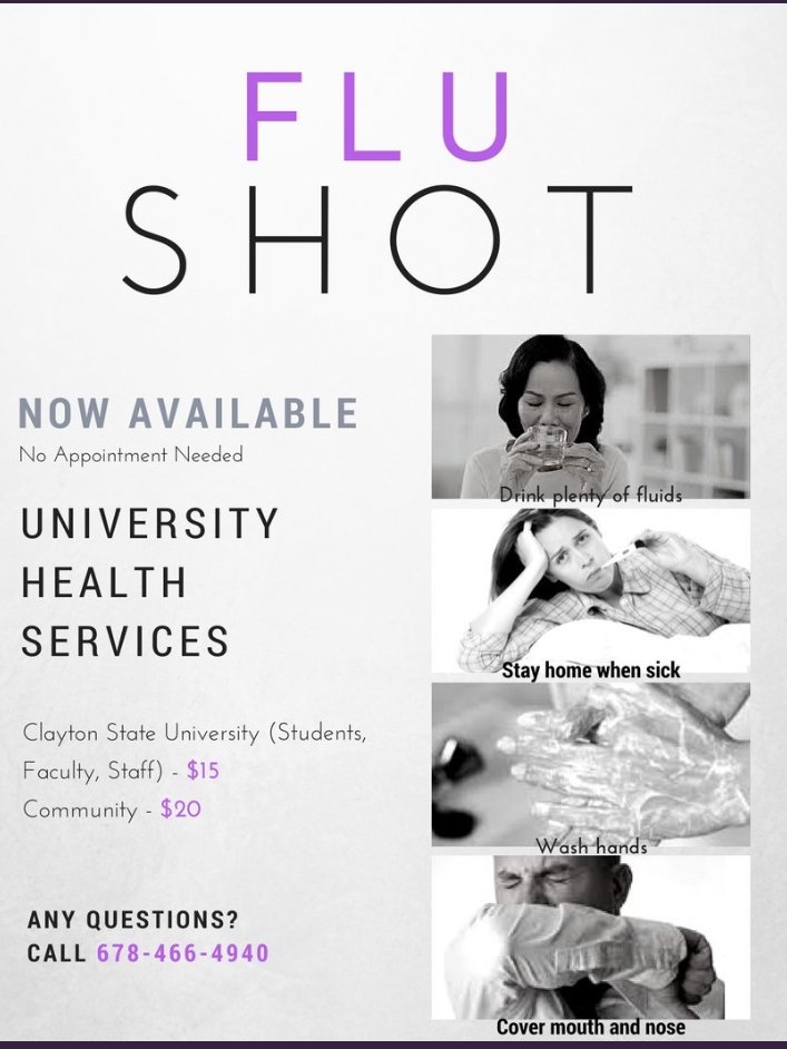 Stop by the University Health Services offices for your flu vaccination today.