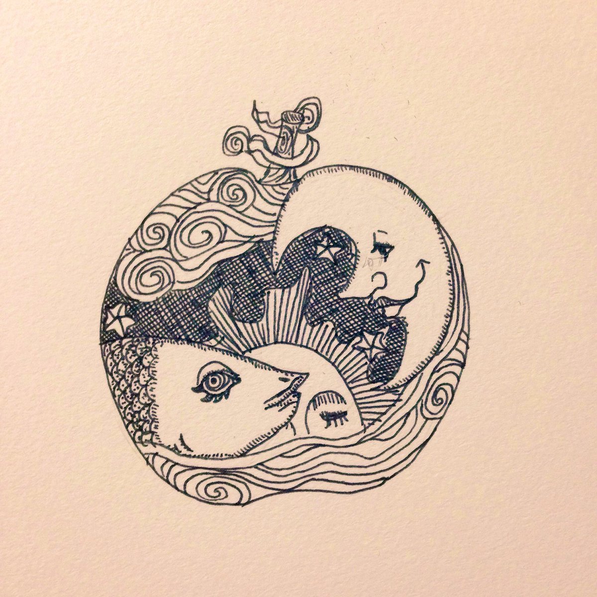 寿てくの No Twitter 前に描いたイラスト 林檎の中の空と海 イラスト ボールペンイラスト ペン画 寿てくの No Twitter 前に描いたイラスト 林檎の中の空と海 イラスト ボールペンイラスト ペン画