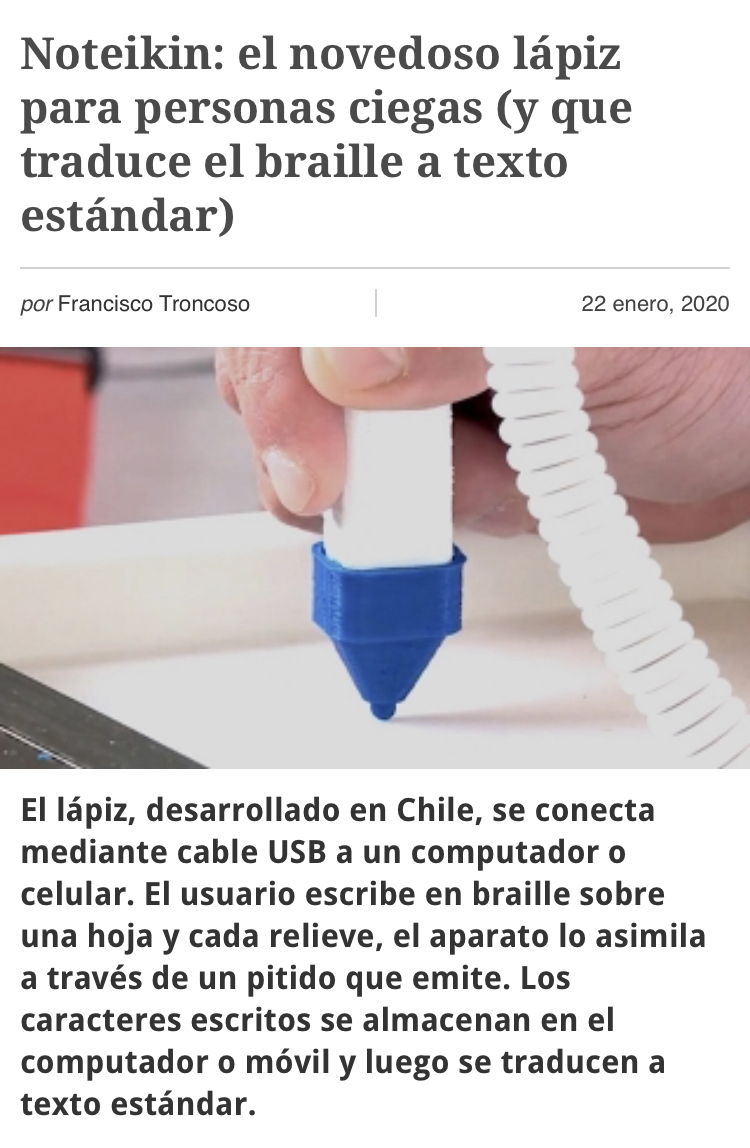 startupchile's tweet image. #SeedG22 | ¿Sabías que existe un dispositivo que traduce de braille a texto? Conoce más sobre @Noteikin en esta nota de @elmostrador 👉🏼 ow.ly/cJUT30qbqRj