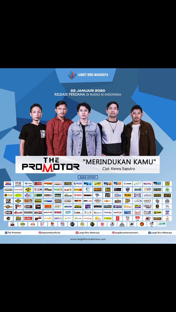 elitafmplg's tweet photo. “THE PROMOTOR”  Sebuah band yang terbentuk pada pertengahan tahun 2019.  Morai (Vokal), Adev (Guitar), Kenny Saputra (Guitar), Delva (Bass), Endy (drum). MERINDUKAN KAMU menjadi single pembuka di awal karir mereka. Karena single ini dipercaya sebagai single yang “Radio Friendly” https://t.co/q8aSkz4BnG