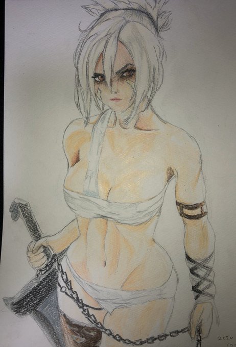 #イラスト好きな人と繋がりたい 
#アナログ絵描きさんと繋がりたい 
lolからリヴェンさん、姉御肌なキャラ好きなのにリヴェンさん難しくて使えなんだ。 