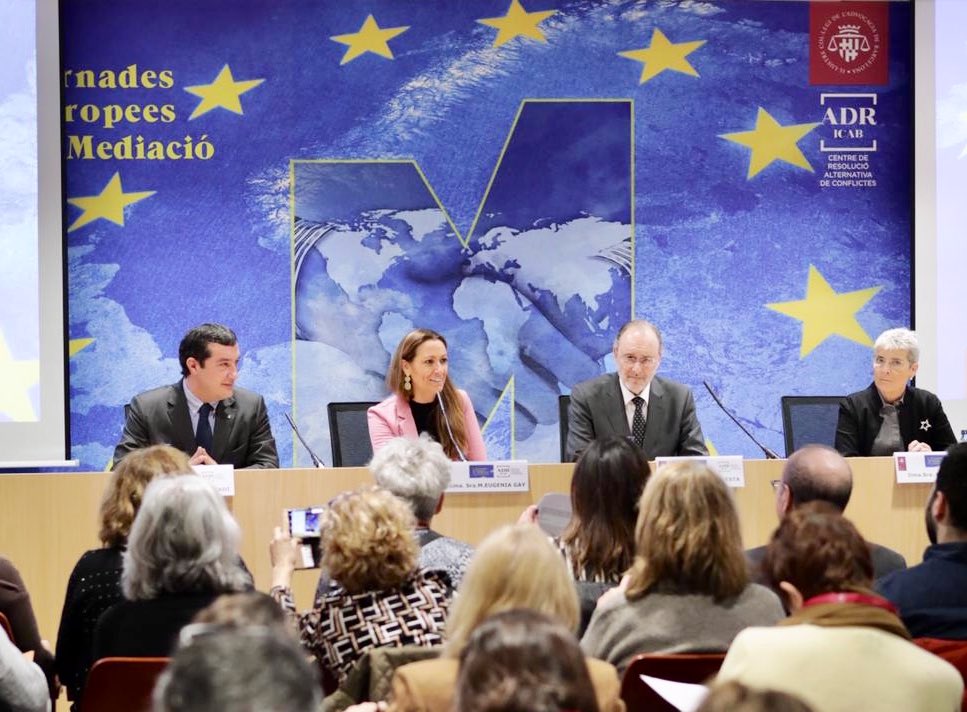 MariaEugeniaGay's tweet photo. "La #Mediació es basa en la cultura del pacte per tal d'arribar a acords i suposa celeritat, eficàcia i descol•lapse al sistema judicial." I Jornades Europees de Mediació amb @xavierbernadi @justiciacat, Álvaro Cuesta @PoderJudicialEs i Carme Guil @GEMME_EUROPE. #JEM2020🤝🇪🇺 https://t.co/2hXpTYeEph