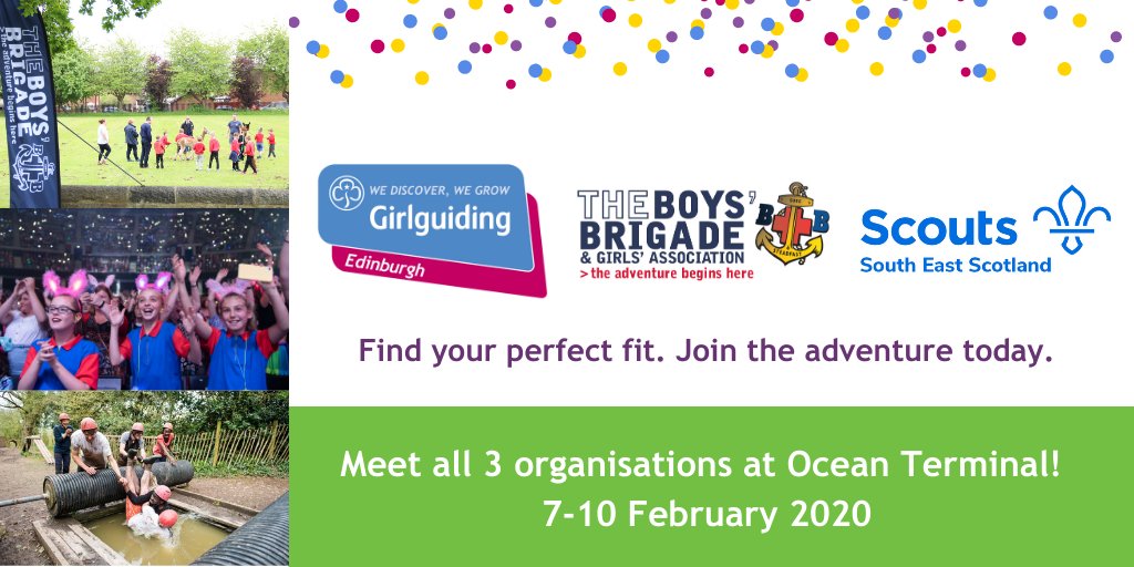 Questions about <a href="/GirlguidingEdin/">Girlguiding Edinburgh</a> (or <a href="/sesscouts/">South East Scotland Scouts</a> or <a href="/eldbb/">The Boys' Brigade Edinburgh, Leith & District</a>)? Stop by our pop-up shop at <a href="/Ocean_Terminal/">Ocean Terminal</a> 7-10 February. We'll answer all your questions &amp; even have an activity or two on-hand for you to give a go! 🥳 

Find your perfect fit. Join the adventure today.