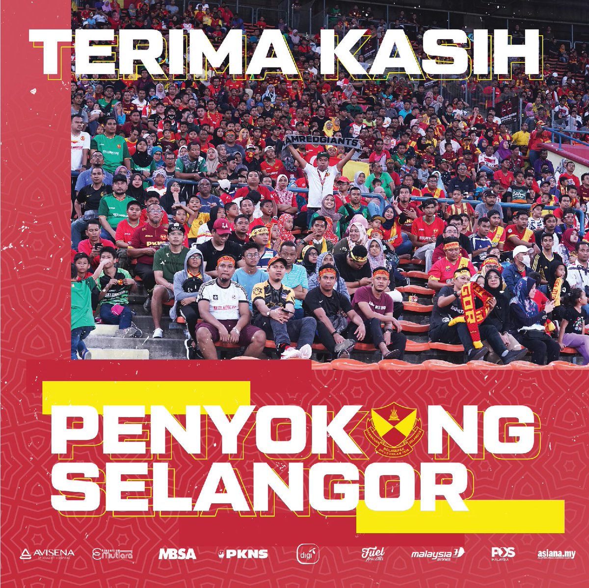 selangorfc's tweet photo. TERIMA KASIH RED GIANTS! โค๏ธ๐
Sokongan padu yang telah kalian berikan sepanjang kempen #SAC2020 sangat kami hargai.
Semoga lebih ramai penyokong akan turun memberikan sokongan kepada skuad Selangor di masa akan datang.
#ASEANEdition
๐ธ: @asianadotmy https://t.co/vDEK3uHoSw