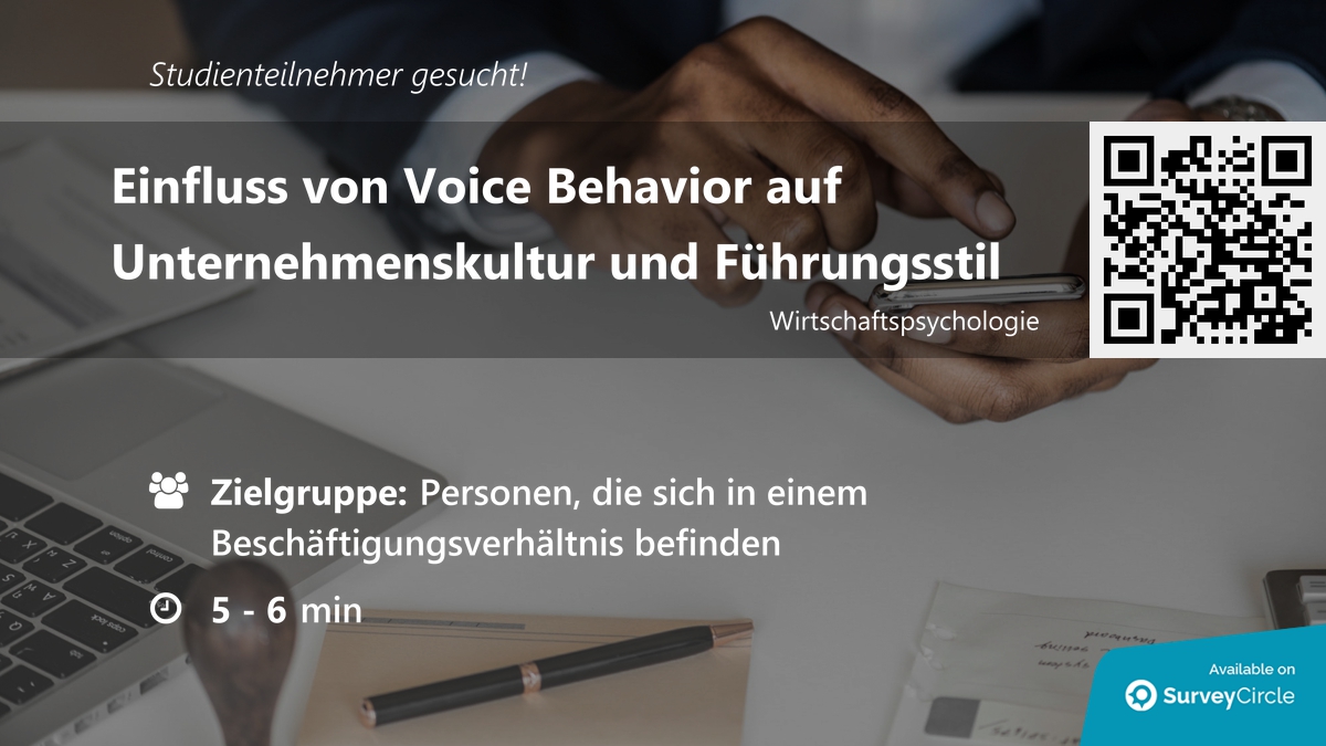 daily_research's tweet image. Teilnehmer für Online-Studie gesucht!

Thema: &quot;Einfluss von Voice Behavior auf Unternehmenskultur und Führungsstil&quot; surveycircle.com/de/surveys/#69… via @SurveyCircle

#VoiceBehavior #unternehmenskultur #führrungsstil #unternehmen #kultur #voice #umfrage #surveycircle