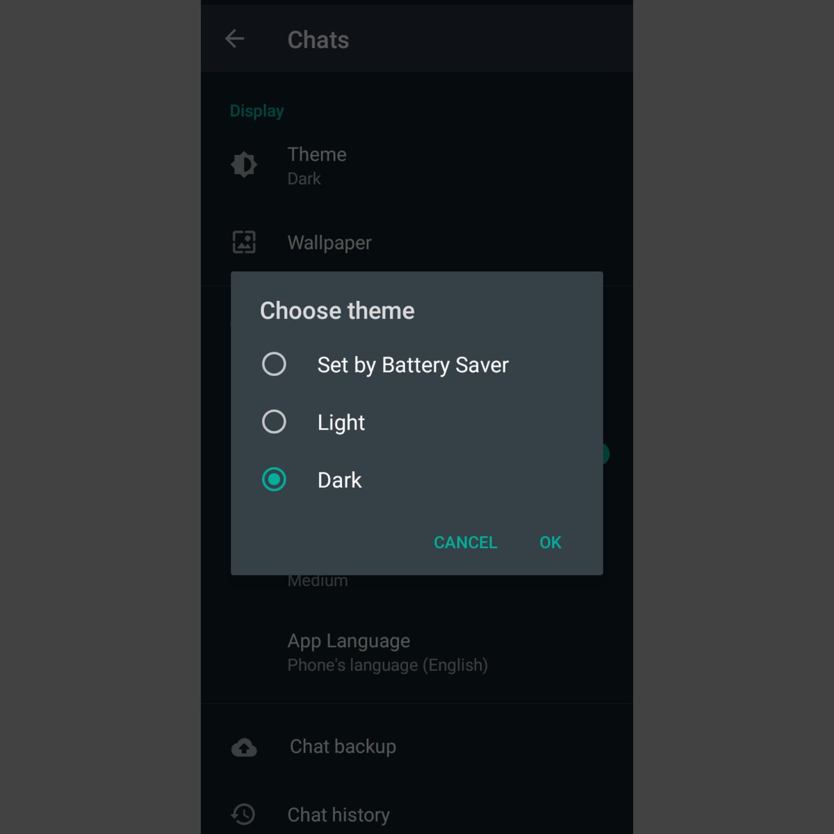 SyncGadgets's tweet photo. WhatsApp finally adds dark mode on Android for beta after along long wait. #WhatsApp #darkmode #Android10 #whatsappwonderbox #whatsappdarkmode #WednesdayVibes https://t.co/l3WoHXPTnK