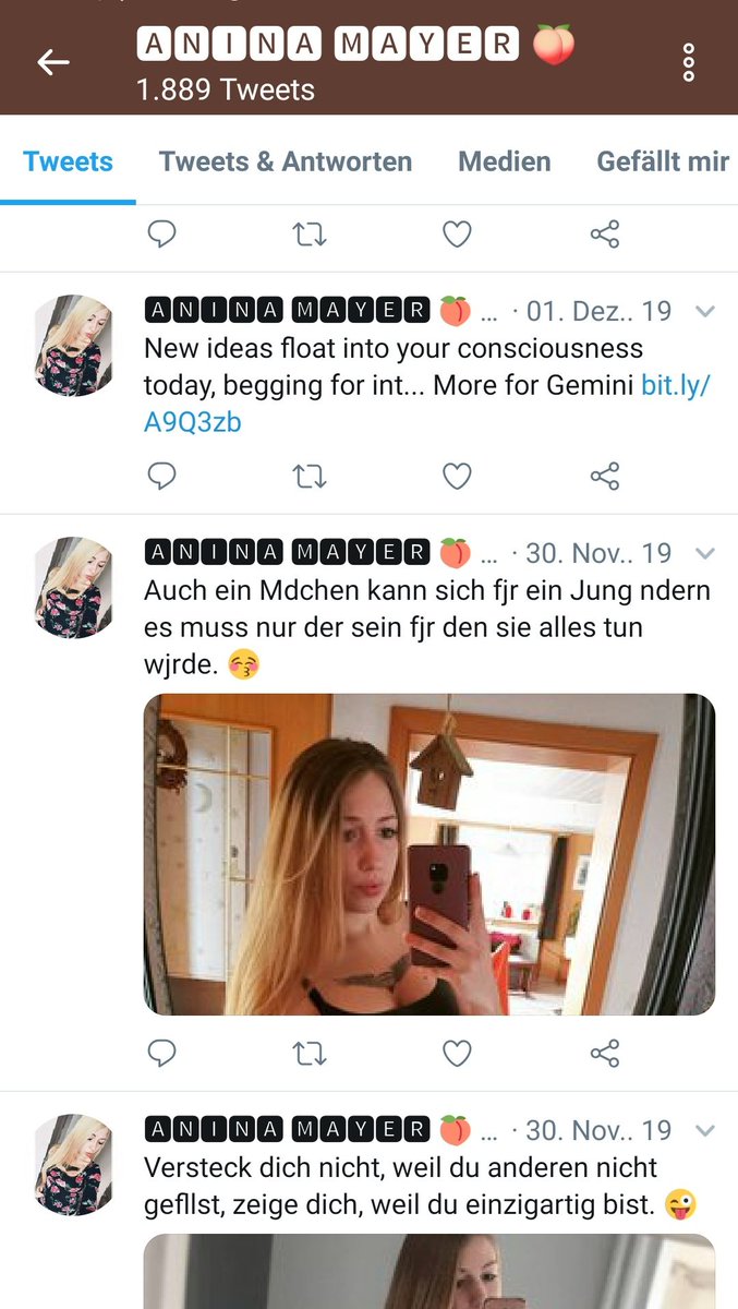 HWatchbot's tweet photo. Ich hatte euch schon von meiner Zuckerschnute @Anina_91276 berichtet, die jeden Tag zur selben Uhrzeit das Twitter-Horoskop tweetet. Seit dem 1. November, dem Tag an dem ihr die vorzeigbaren Bilder ausgingen.
Das gleiche Schicksal wie @Helmine_55960. So traurig! 💔
#LoveBotWG https://t.co/VTLZkCLhZT
