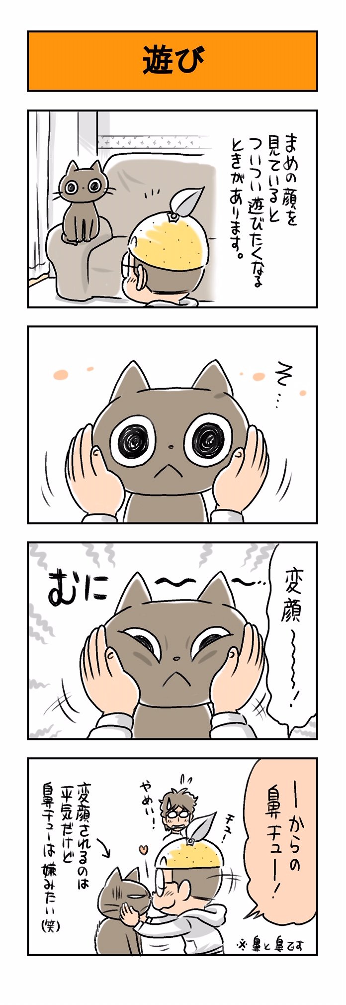 樫本学ヴ うちのネコは飼い主に優しい 遊び 鼻チューすると猫の鼻って濡れているので 冬場はその冷たさに うひゃ ってなります 笑 猫漫画 黒猫 猫 ネコ 保護猫 うちのネコは飼い主に優しい T Co Nliyyc24ql Twitter