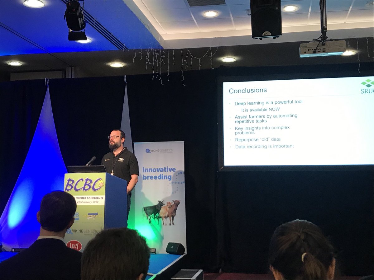 JoebanksCMC's tweet photo. First speaker of day two, Dairy Day @ #BCBC20 Werner Brand looking at the application of deep learning in agriculture. Honestly MIND BLOWN!!! The power to tech is truly incredible. ⁦@CattleBreeders⁩ ⁦@CreditonMilling⁩ ⁦⁦@dadyo32⁩ ⁦@Karenwo1983⁩ https://t.co/zMiESnG8RE