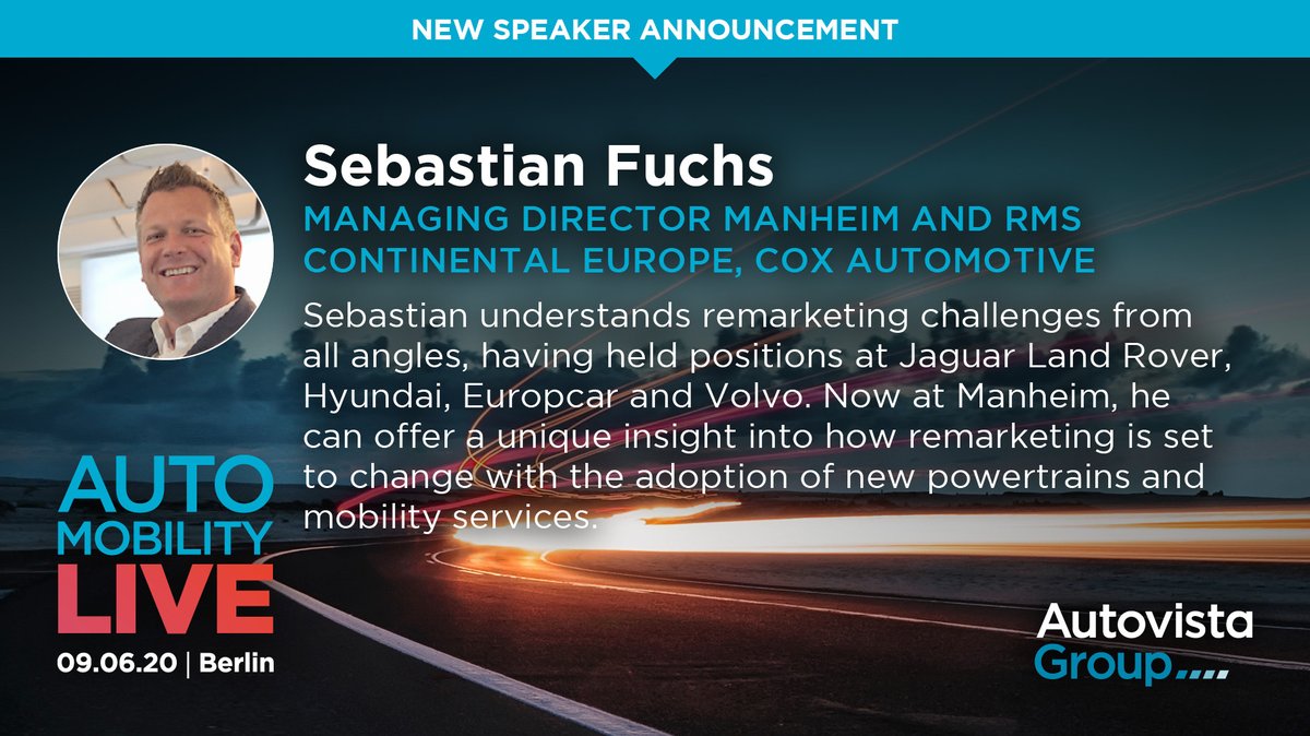autovista_group's tweet photo. #AutoMobilityLIVE

Announcing Sebastian Fuchs, MD Manheim and RMS Continental Europe will be joining our line-up of speakers in #Berlin 09.06.20 

Book now – save 30%
https://t.co/asqt975lZm

@SFUCHS_1 @rmsautomotive @CoxAutomotive #Automotive #FutureofMobility #SharedMobility https://t.co/eoONgfGp97
