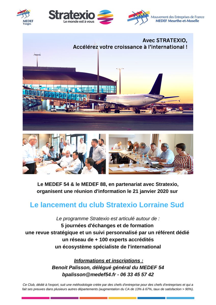 Medef54MM's tweet photo. #LancementDeClub 🚀
📅Hier s'est tenue à📍#NANCY la réunion de présentation du Club Stratexio Lorraine Sud
👉Obtenir des informations : Contactez Benoit PALISSON, délégué général #Medef54 ou RDV sur https://t.co/pRL4nK0fPY
#MEDEF54 #MEDEF88 #Stratexio #UIMMLorraine #International https://t.co/JYjtcEvQLh