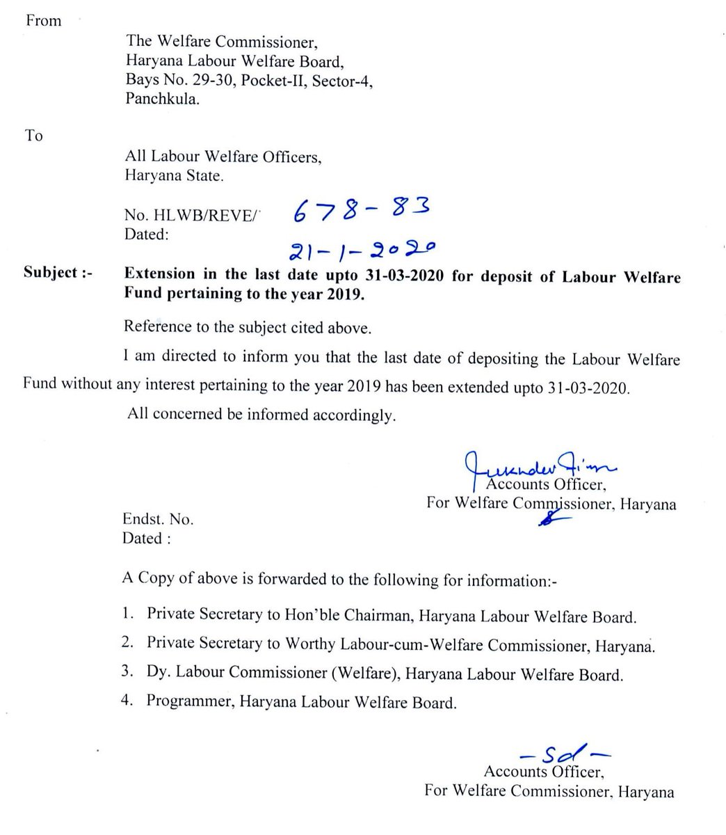 lexcomply's tweet photo. #NewUpdate: #Haryana #LabourWelfareBoard #WelfareCommissioner has Issued the #Extended #DueDate for Deposit of  #LabourWelfareFunds from 31st January 2020 to 31st March 2020

For More Update Sign Up Now: https://t.co/PnfGebTT1o https://t.co/zG8dQFtxYa