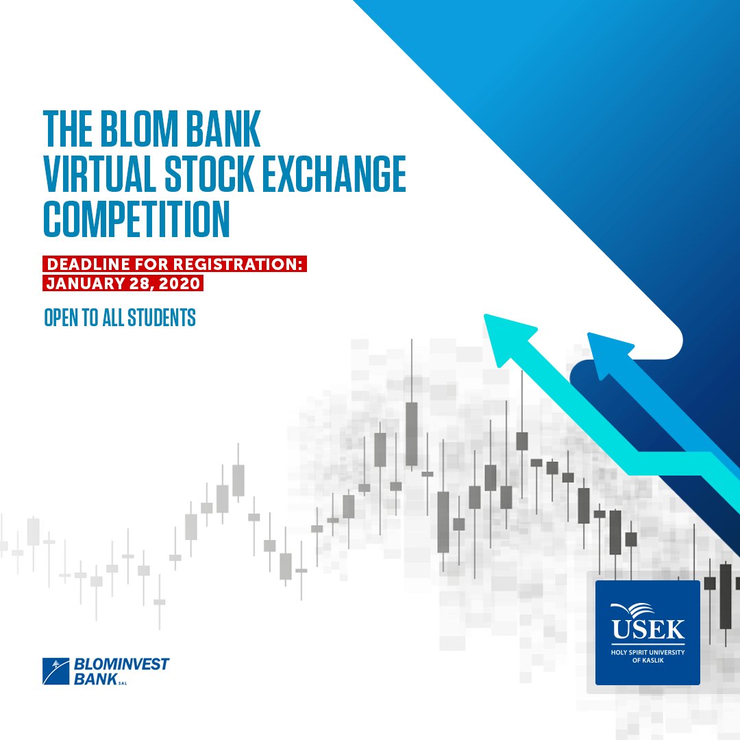 USEKOfficial's tweet image. Join the BLOM Bank Virtual Stock Exchange Competition.

Interested candidates should send your contact details (ID, full name, and mobile number) to Dr. Madonna Salameh: madonnasalameh@usek.edu.lb, by January 28, 2020.

May the best win!
#usek #blominvest