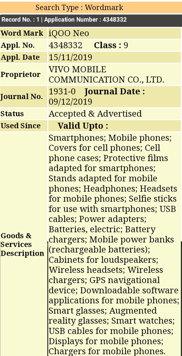 PerfectPps's tweet photo. iQOO Neo , iQOO Lite , iQOO Pro coming soon in India since it got Trademarked.
.
.
#iQOONeo #iQOOPro #iQOOPro #iQOO #India https://t.co/cuI3wCdDfk
