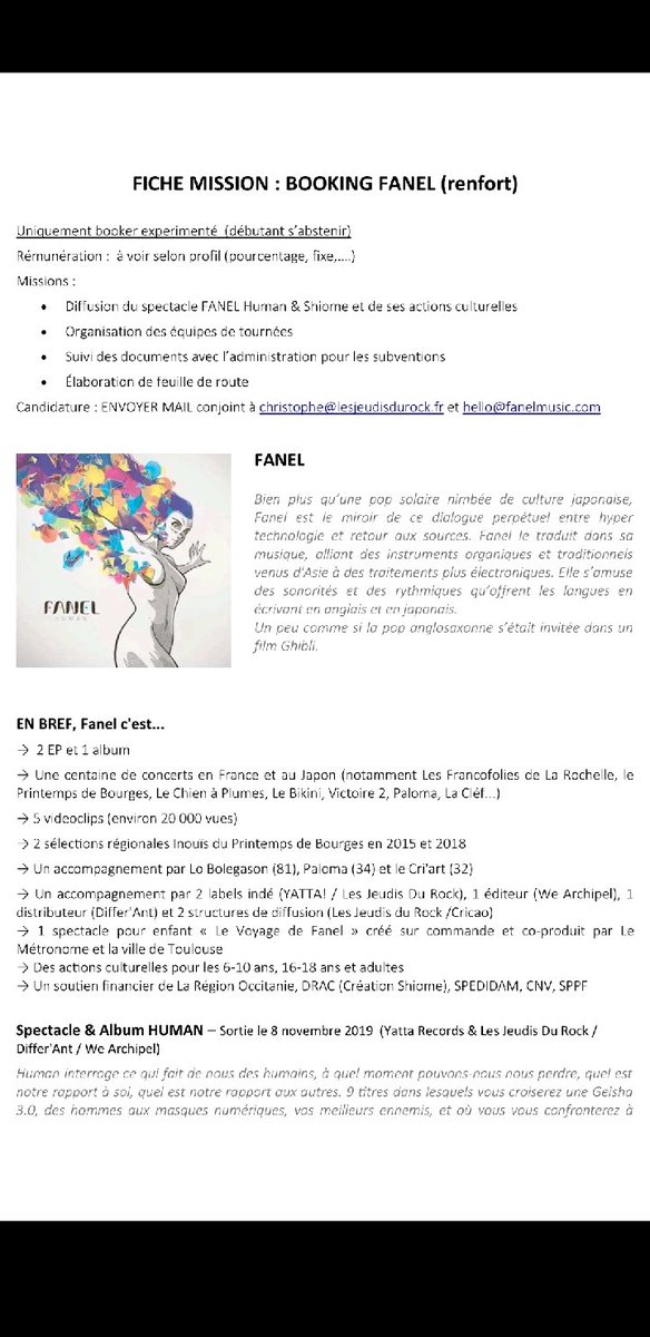 ‼ Poste à pourvoir ‼
On a besoin de renfort sur le booking pour les prochaines creations, actions culturelles et l'export <a href="/lesjeudisdurock/">Les Jeudis du Rock</a> #cricao