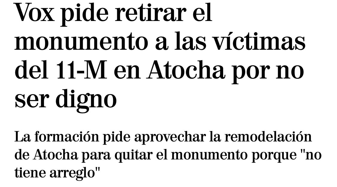 Este es el respeto de vox por las víctimas del 11M ,si hubieran sido víctimas de ETA haría lo mismo?...o se manifestarían en Colón?,para vox,si Eta no te asesina eres una víctima de Segunda categoría .