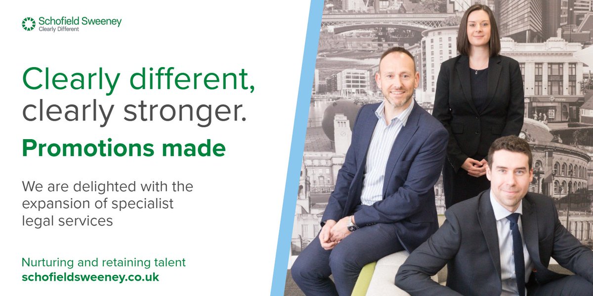 schoeys's tweet photo. We are delighted to announce five promotions, which sees an expansion of our legal services. Congratulations to all! https://t.co/tcn9Lokqbw
#clearlydifferent #retainingtalent #expansion #legalservices #lawfirm #schofieldsweeney https://t.co/oUGI4Qd35t