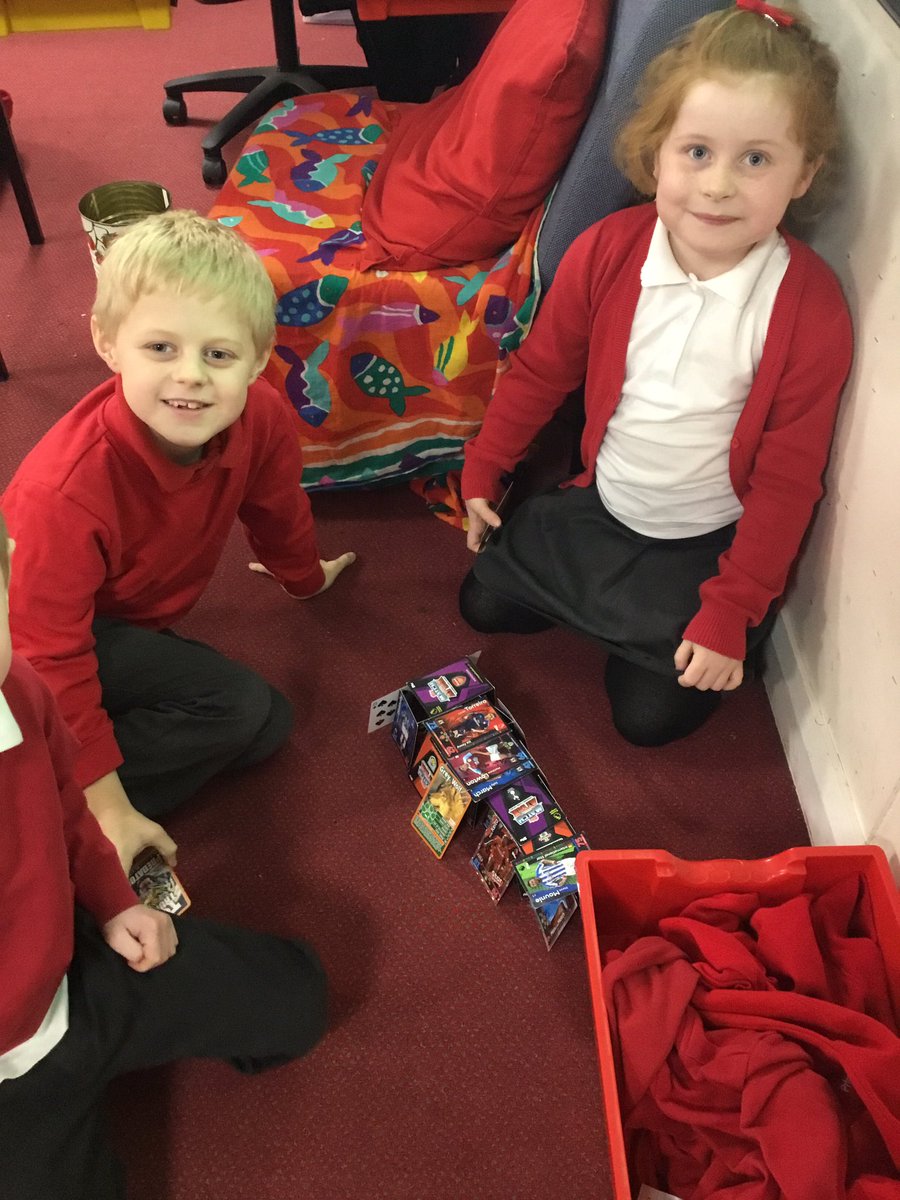 TJPrimary's tweet photo. We did it! So much fun building our card structures this morning!We found some wonderful and unique (non-cheating😉)ways to create more levels on our structures! #2ES #2D #TJTopic #TJIPC https://t.co/0kToHxN437