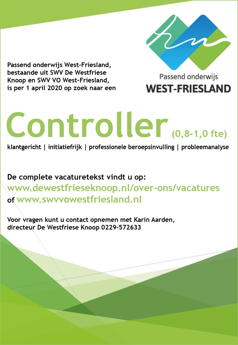 Kom jij bij ons werken?
#vacature #controller #passendonderwijs #samenwerkingsverband