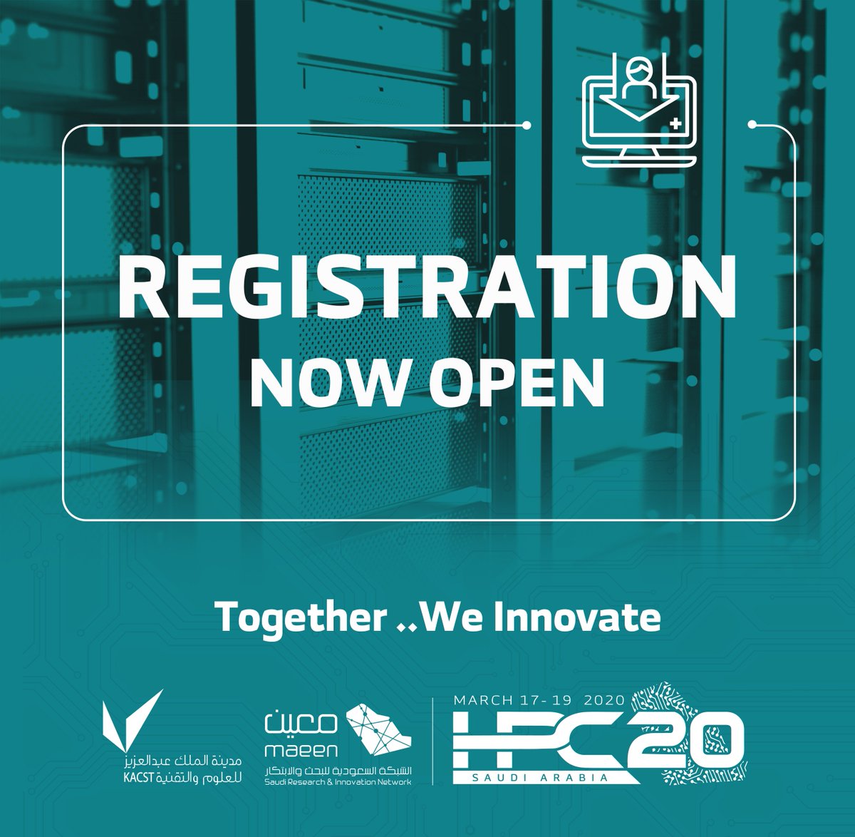 HPCSaudi's tweet photo. @KACST @MaeenNetwork Registration now open for the 10th Saudi High Performance Computing Conference 

on the link:
https://t.co/TAtp8QCcCp

#HPC20
#together_we_innovate
@MaeenNetwork https://t.co/85PelRGffu