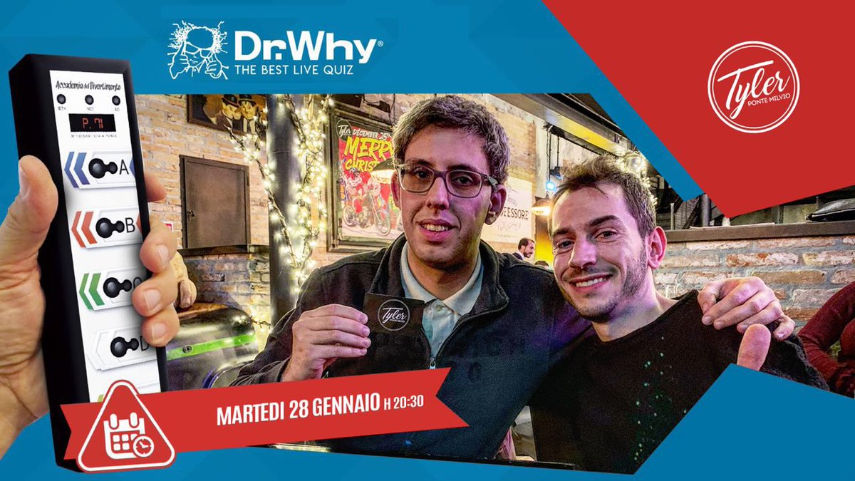 tyler_roma's tweet photo. Martedì 28 Gennaio h20:30🕹
Vi consigliamo di correre a ripassare...📙
Ah, prenotazione necessaria ☎️
Info & Reservation:
- 392 3794887 📱
- 06 3338432 ☎️
- tylerpontemilvio@hotmail.com 📬
- Via Riano 3, Roma 🏟
#tyler #drwhy #martedì #pontemilvio #roma ❤️ https://t.co/3UcEqplGPL