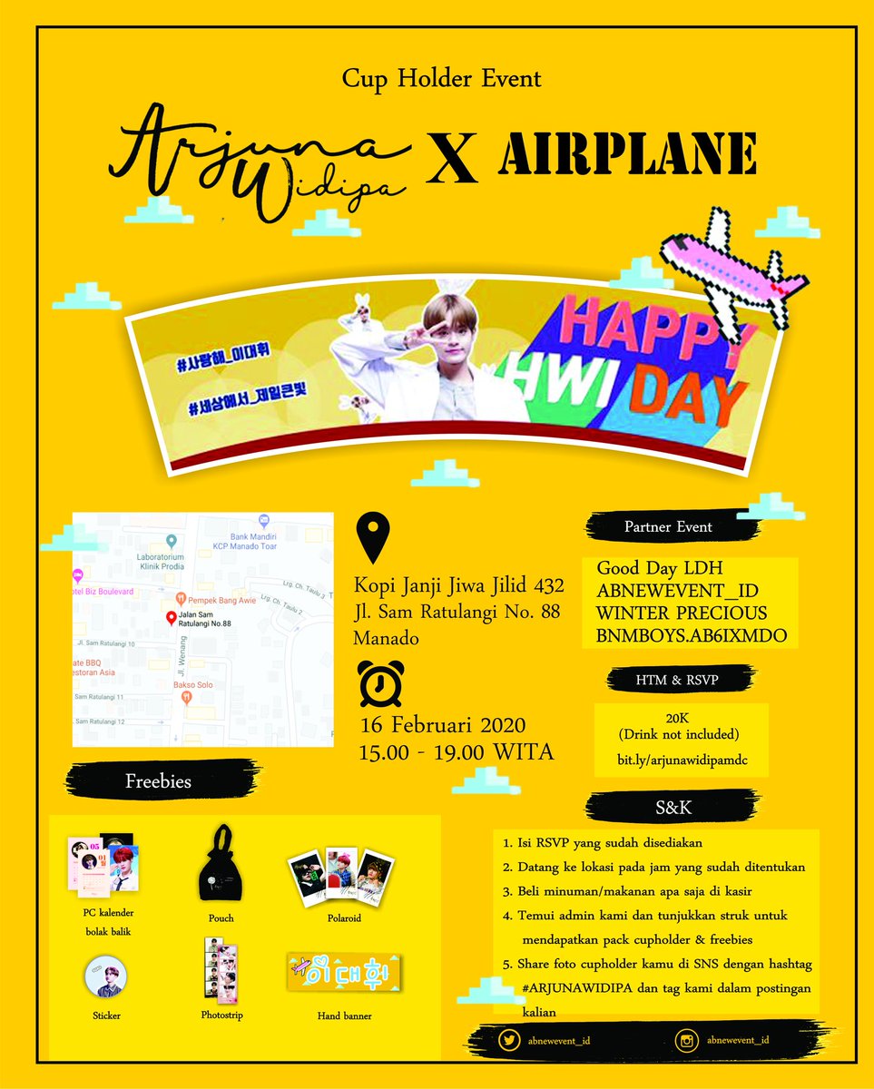 ABNEWEVENT_ID's tweet photo. π£ Arjuna Widipa Manado π£
π 16 Februari 2020
π 15.00-19.00 WITA
π’ Kopi Janji Jiwa Jilid 432 Sam Ratulangi
π° 20K (exc. Drink)
π RSVP : https://t.co/Ip1nI9FAgM
#ARJUNAWIDIPA #HAPPY_DAEHWI_DAY #LEEDAEHWIDAY #LEEDAEHWI #DAEHWI #μ΄λν #λν #AB6IX #ABNEW #ABNEWINDONESIA https://t.co/ArS4ISpwFw